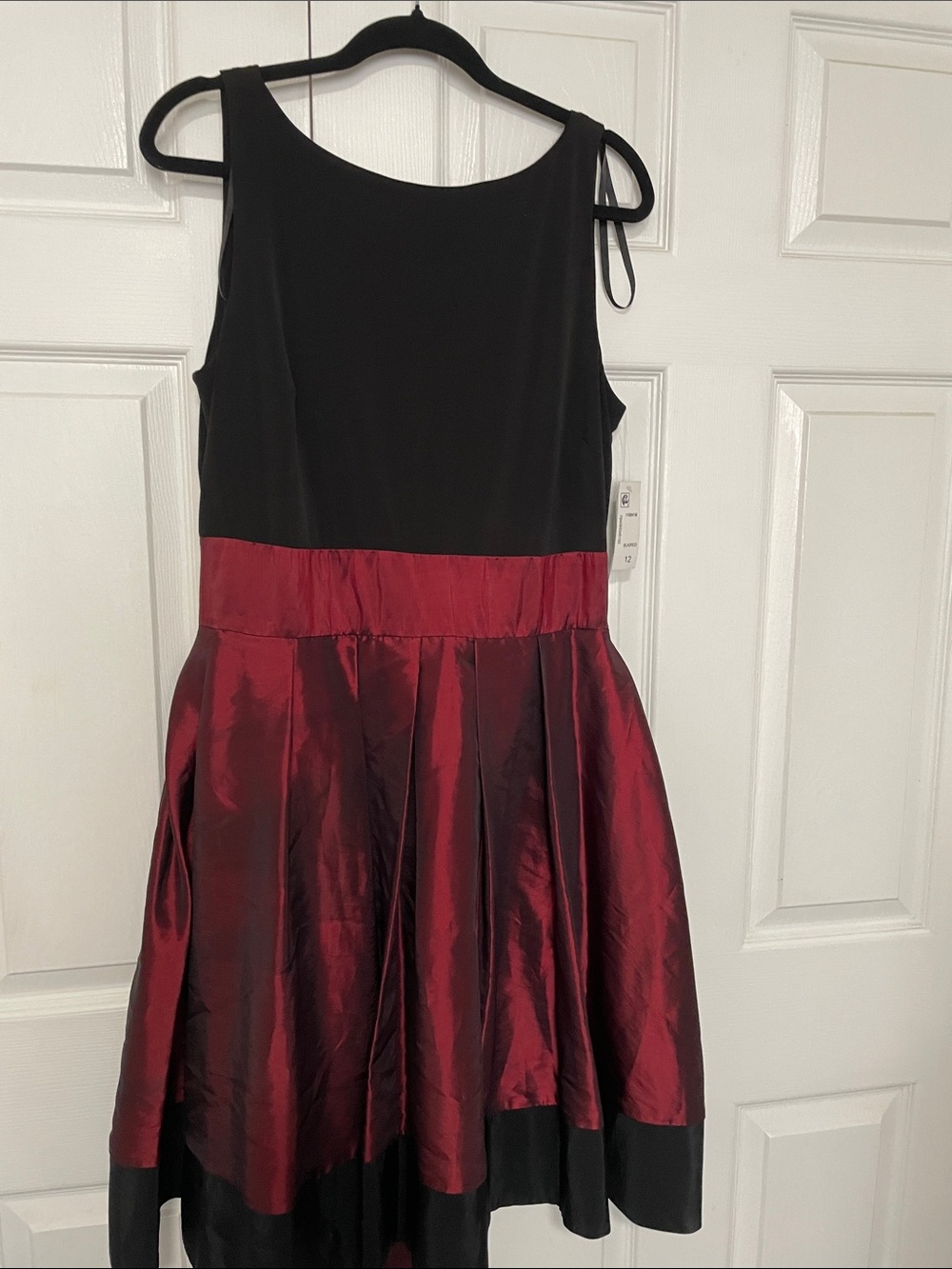 SL Fashions Black and Wine Red Satin-Trim Midi Dress